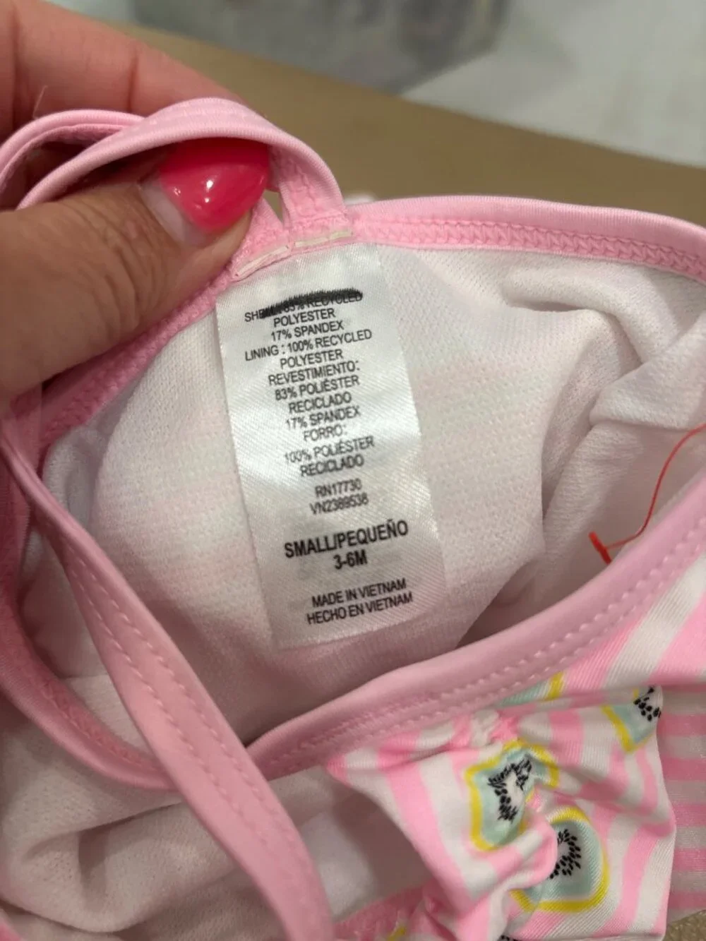 Baby Girl 3-6 Months Pink Kiwi Print Striped One-Piece Swimsuit Nostalgia NEW